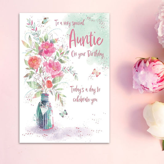 Auntie Birthday Card - Awash With Colour Vase