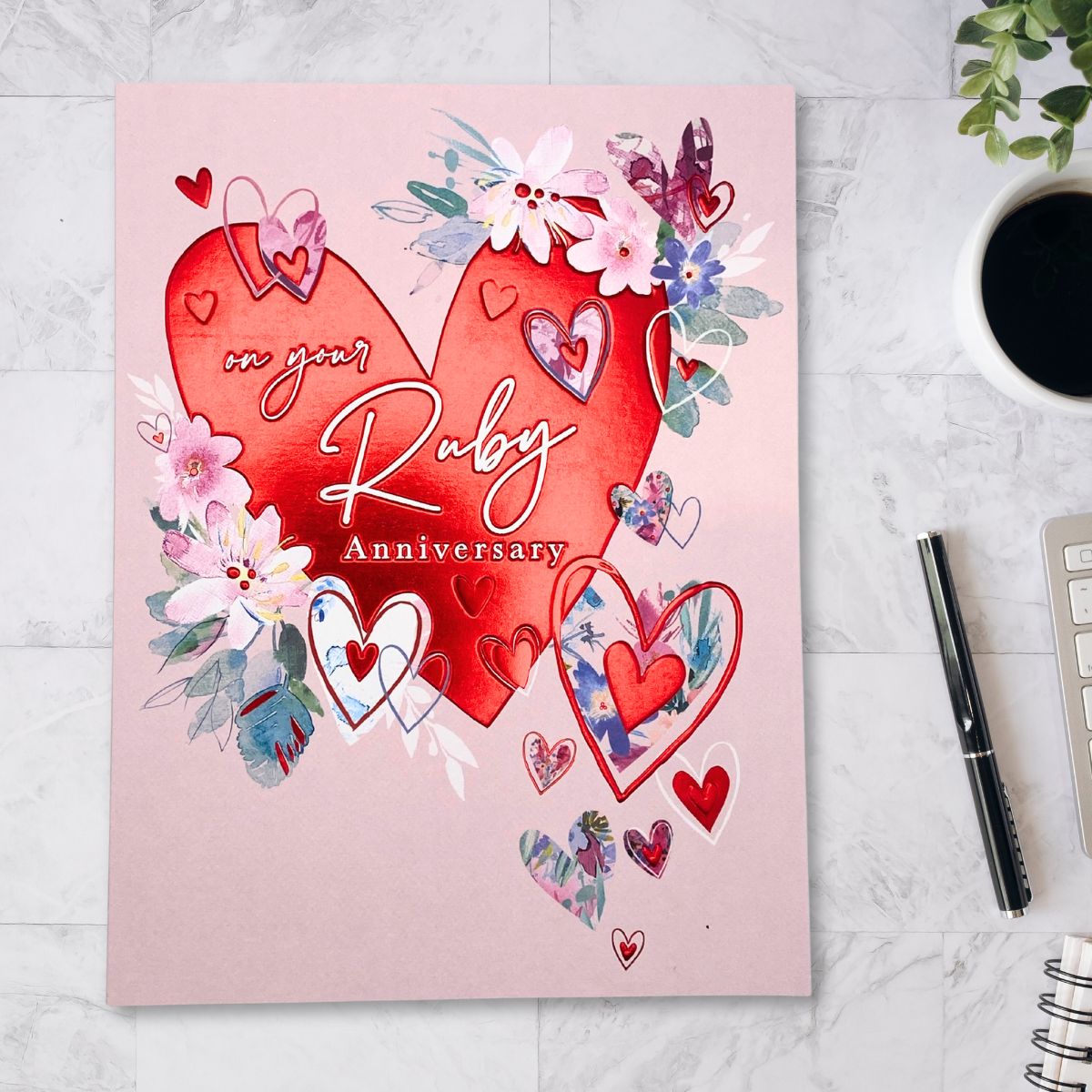 Ruby Wedding Anniversary 40th Card - Heritage Red Hearts