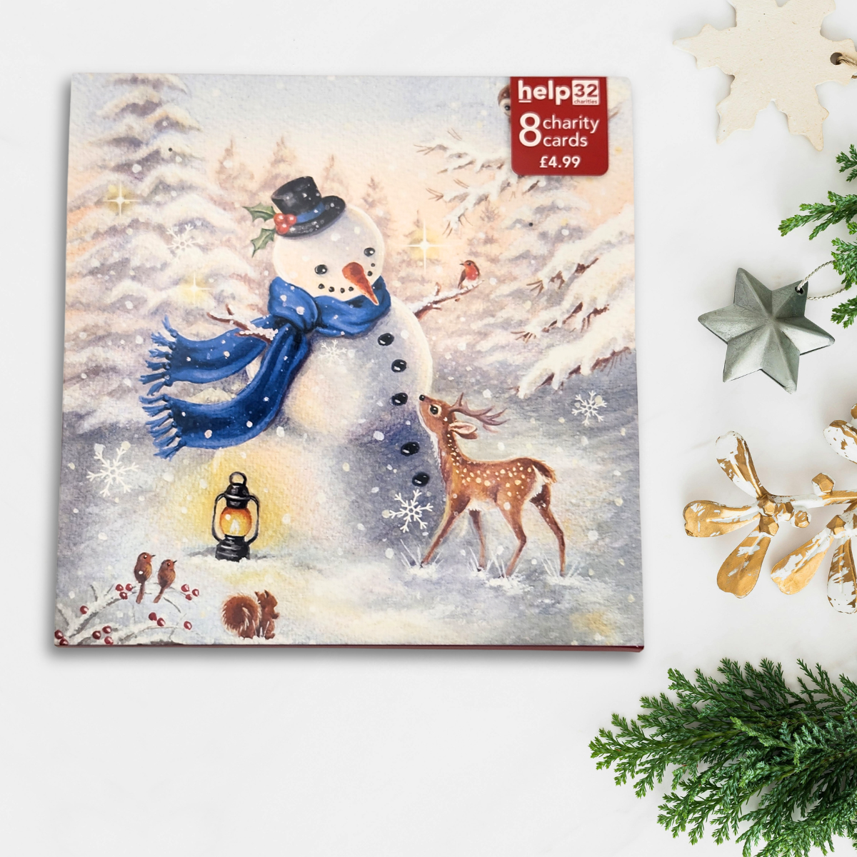 Charity Christmas Cards - 8 x Woodland Snowman