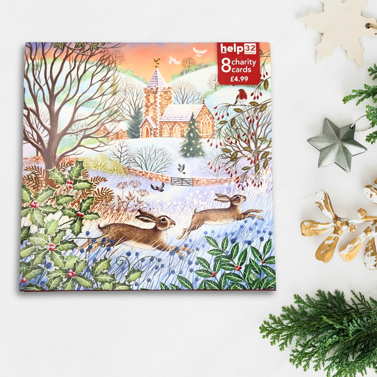 Charity Christmas Cards - 8 x Hares In The Snow