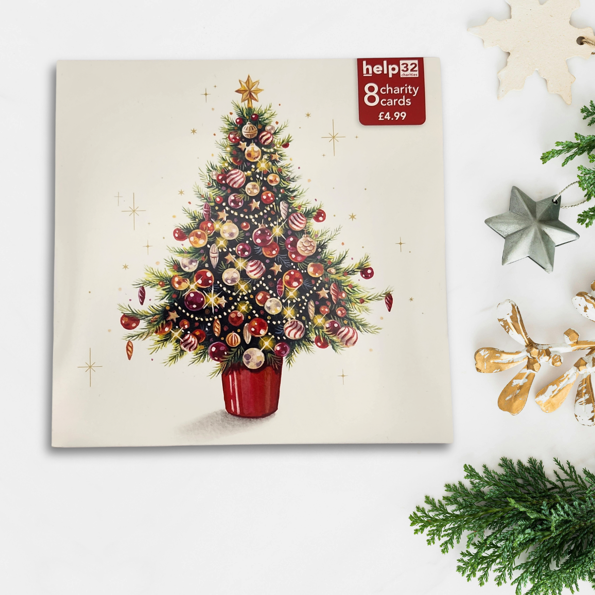 Charity Christmas Cards - 8 x Illustrated Tree & Baubles