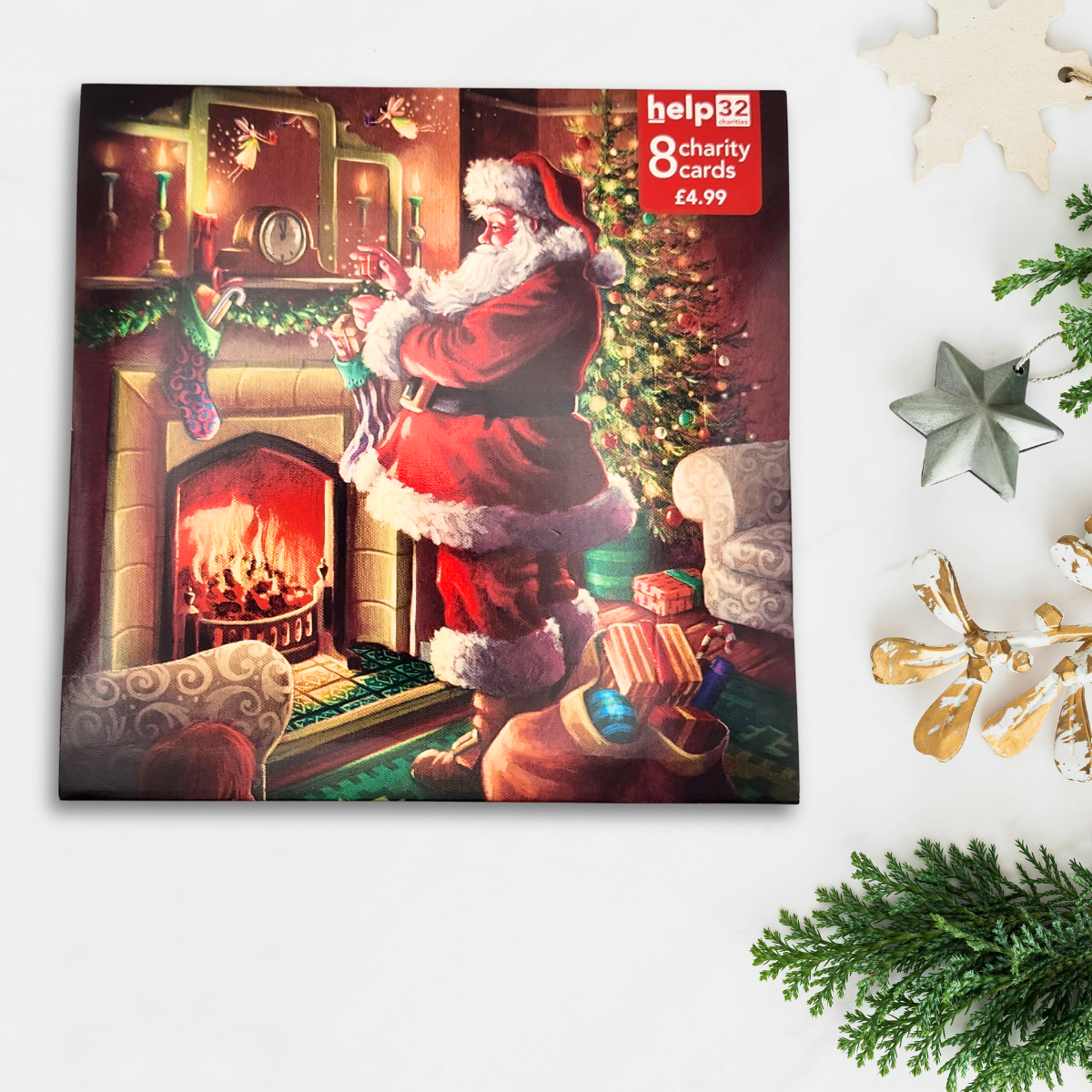 Charity Christmas Cards - 8 x Santa & Fireplace