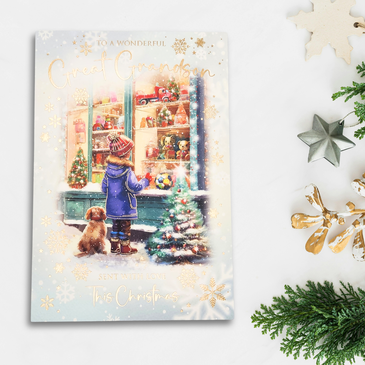Great Grandson Christmas Card - Window Shopping
