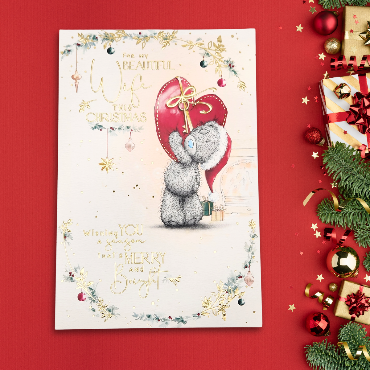 Wife Christmas Card - Me To You Bear Christmas Heart