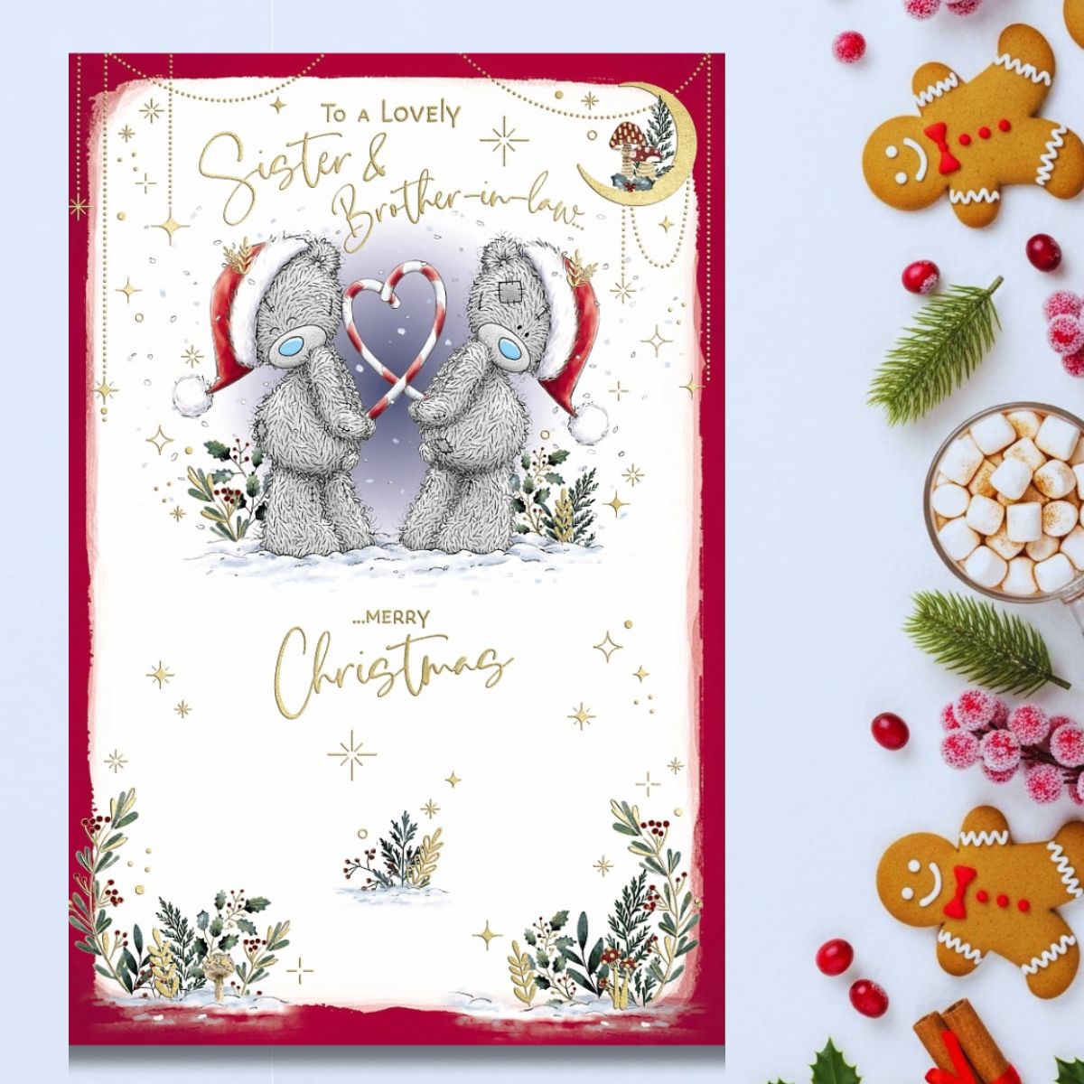 Sister & Brother-In-Law Christmas Card - Me To You Bears Candy Hearts