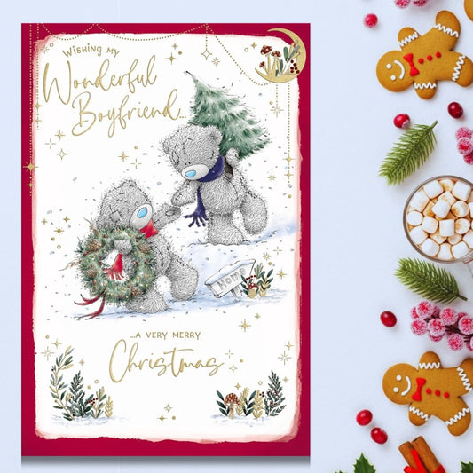 Boyfriend Christmas Card - Me To You Bears With Wreath & Tree