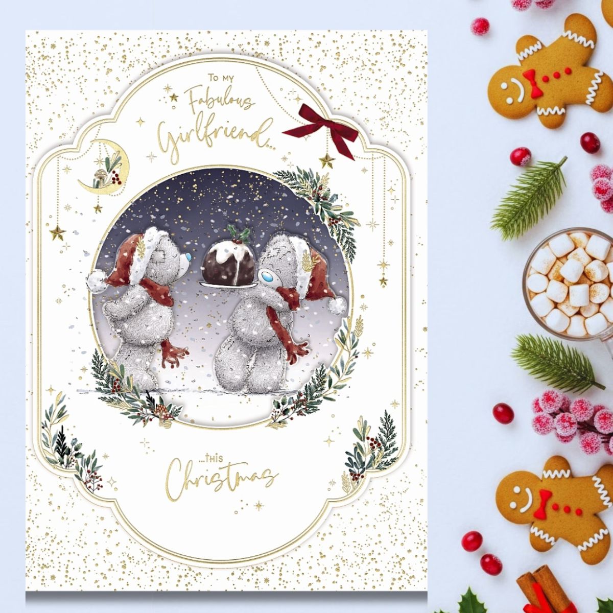 Girlfriend Boxed Christmas Card - Me To You Bears With Xmas Pudding