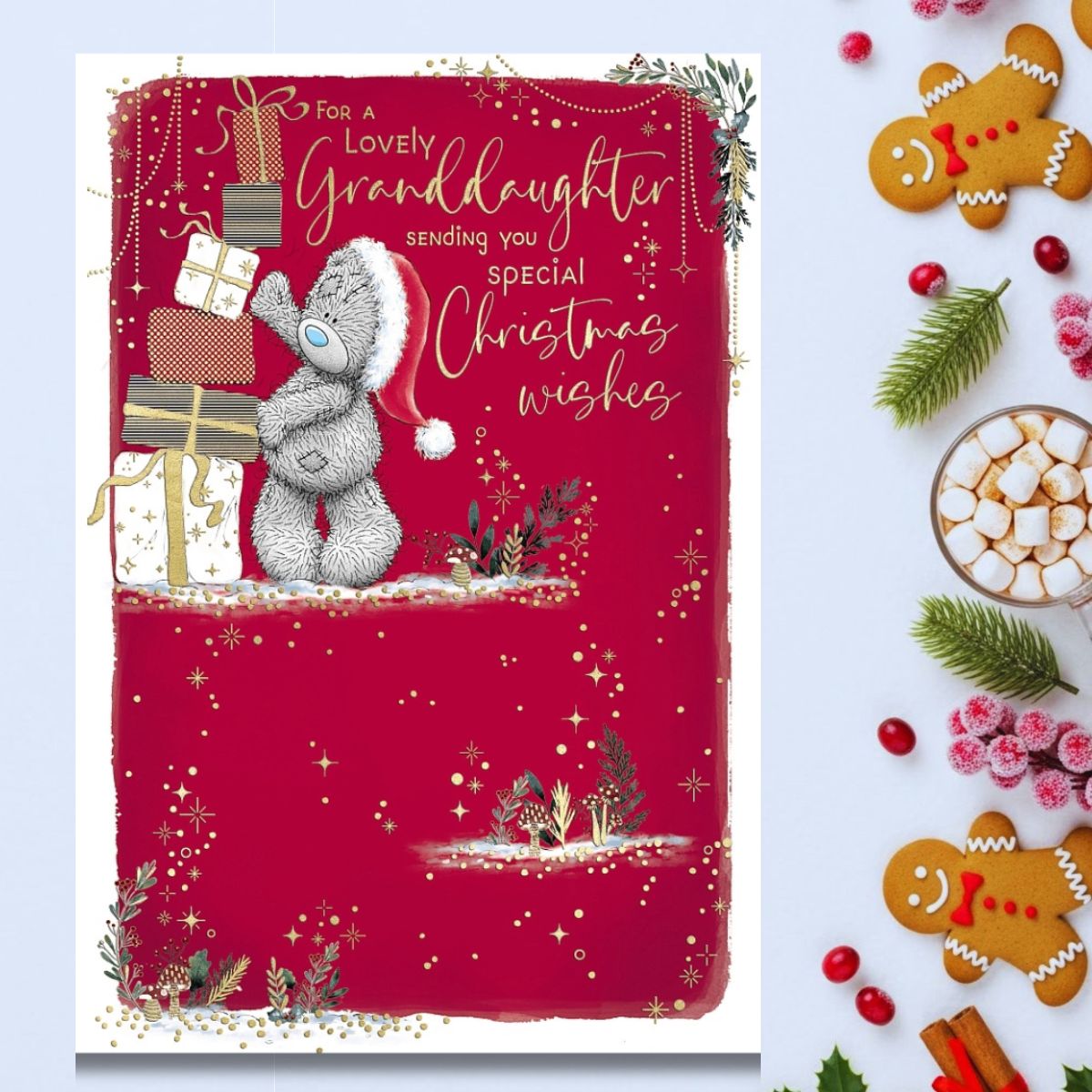 Granddaughter Christmas Card - Me To You Bear Stacking Presents