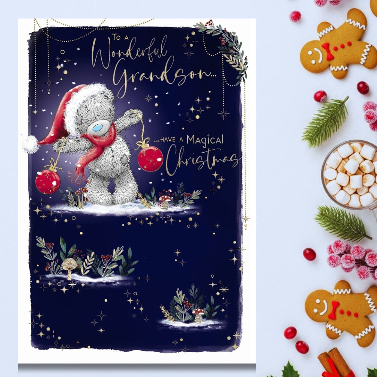 Grandson Christmas Card - Me To You Bear & Baubles