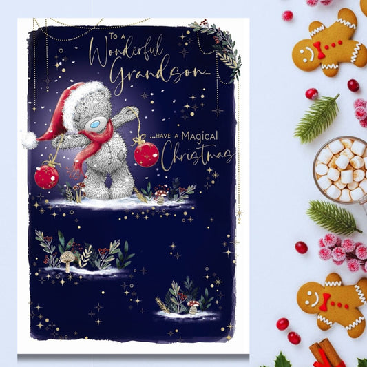Grandson Christmas Card - Me To You Bear & Baubles