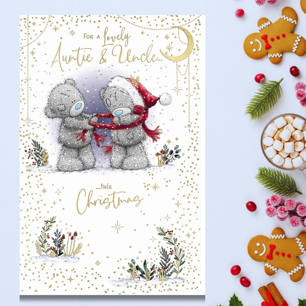 Auntie & Uncle Christmas Card - Me To You Bears Putting Scarf On