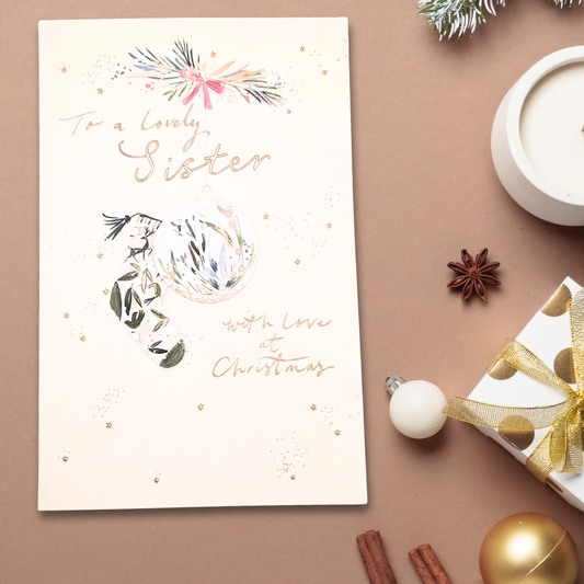 Sister Christmas Card - Bauble & Stocking