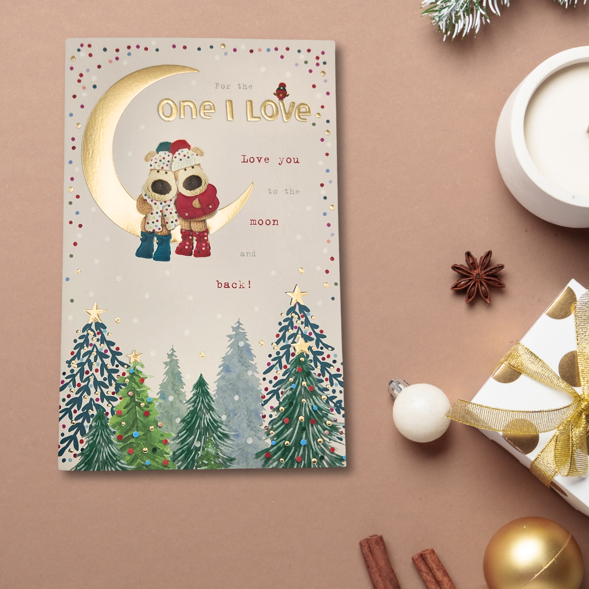 One I Love Christmas Card - Boofle Bears & Moon