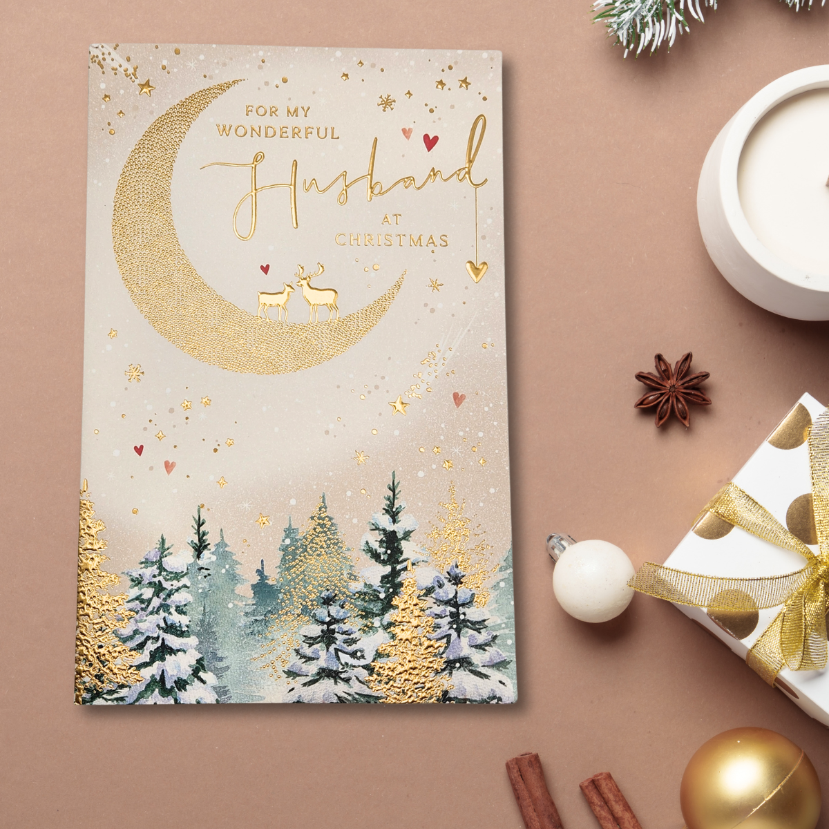 Husband Christmas Card - Golden Moon
