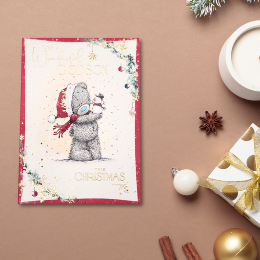 Godson Christmas Card - Me To You Bears & Snowman