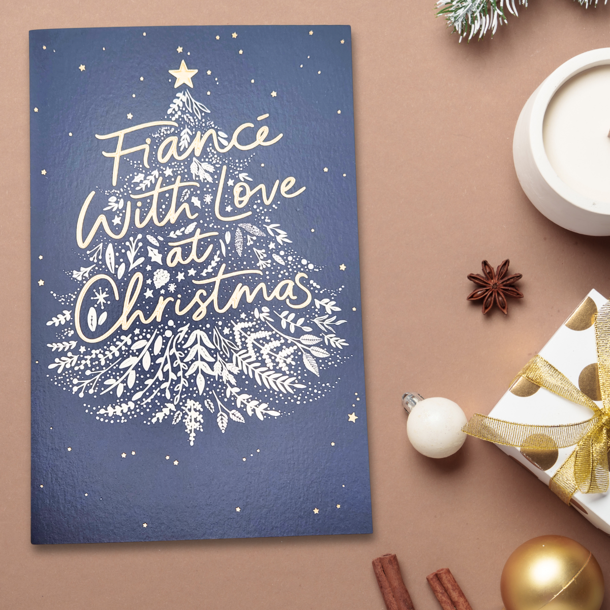 Fiancé Christmas Card - Gold & Silver Tree