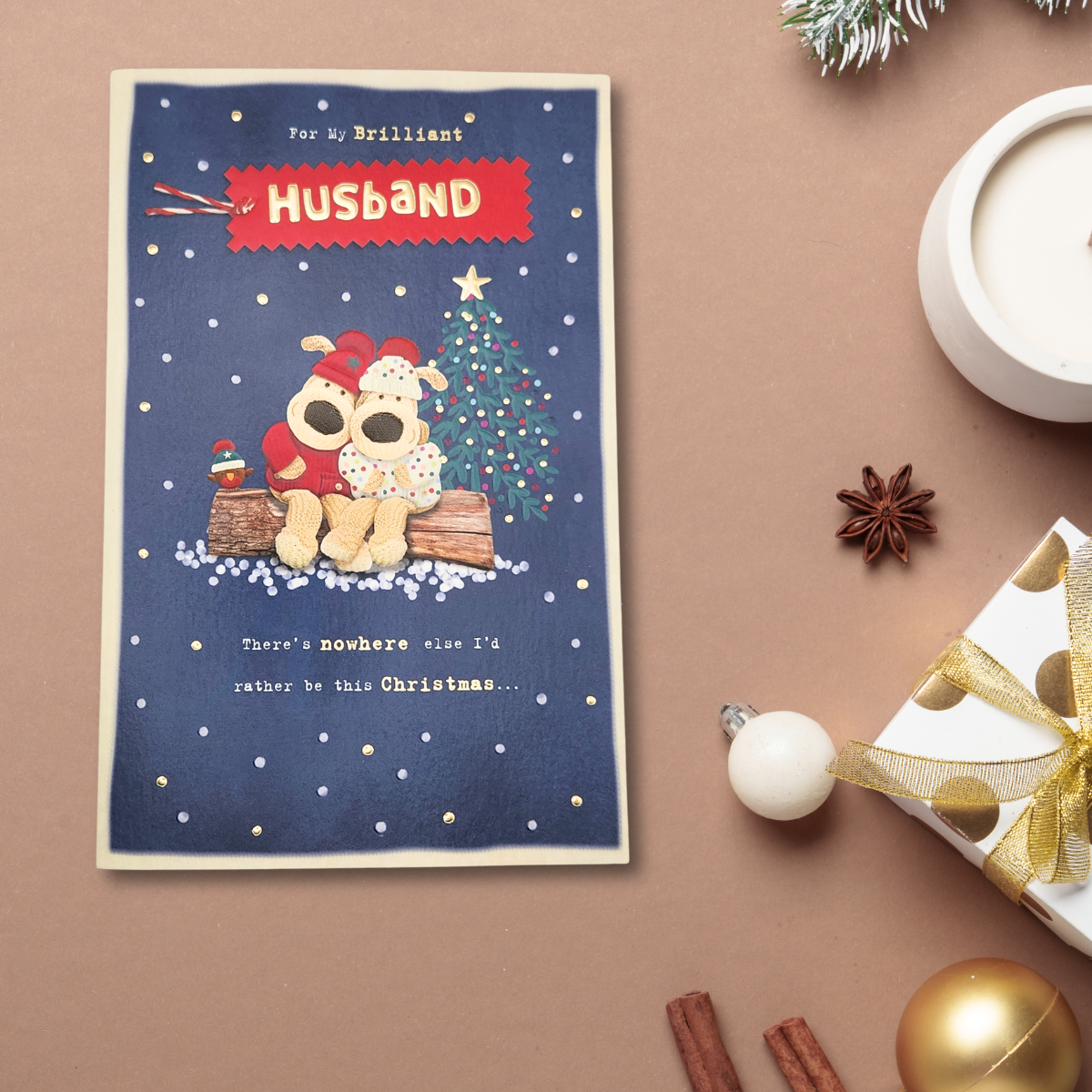 Husband Christmas Card - Boofle Bears & Robin