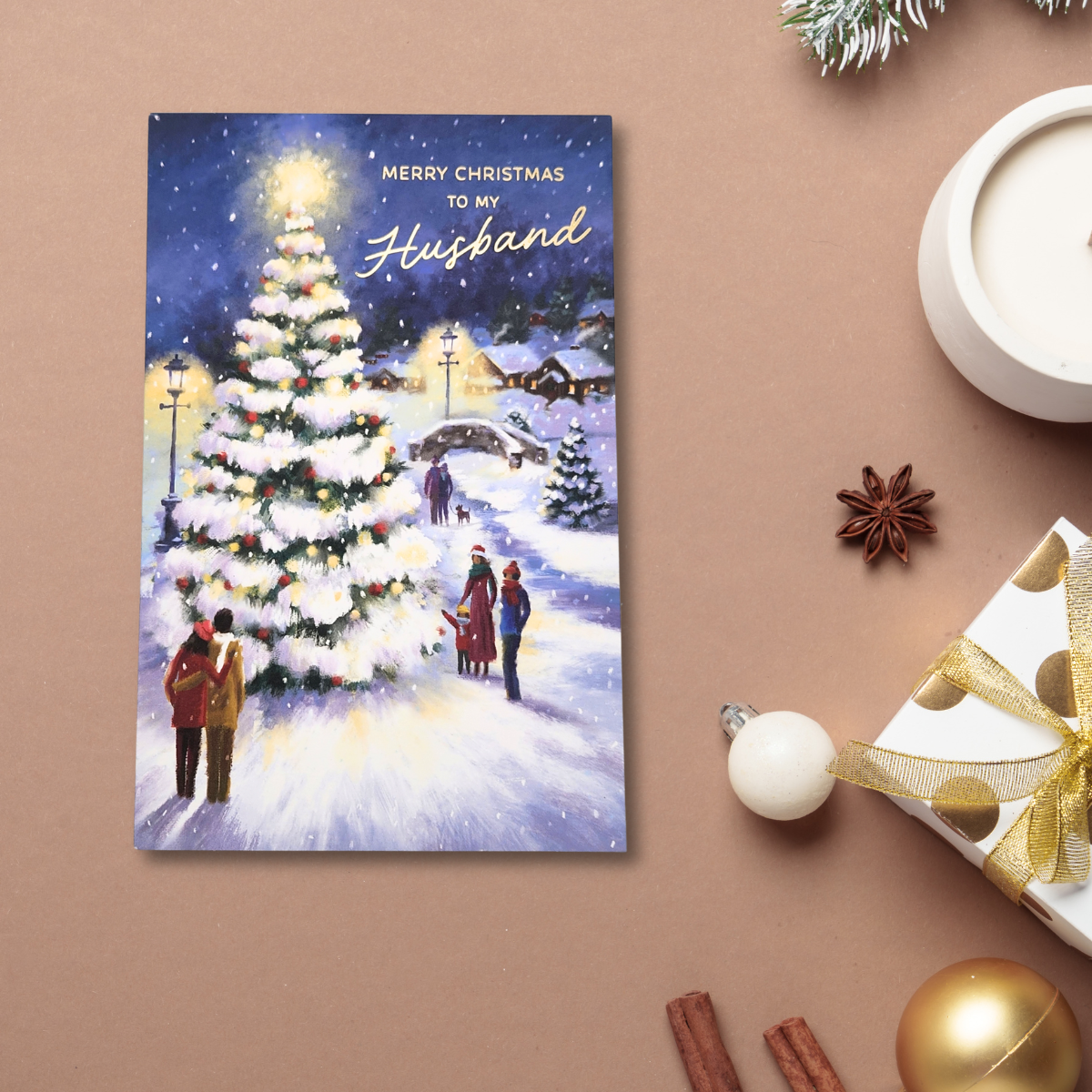 Husband Christmas Card - Snowy Tree Scene