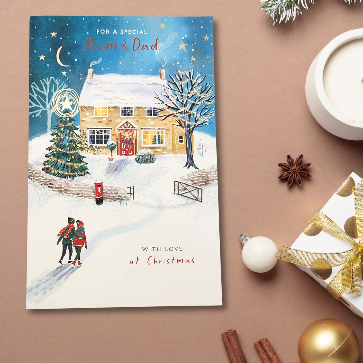 Mum & Dad Christmas Card - House In The Snow