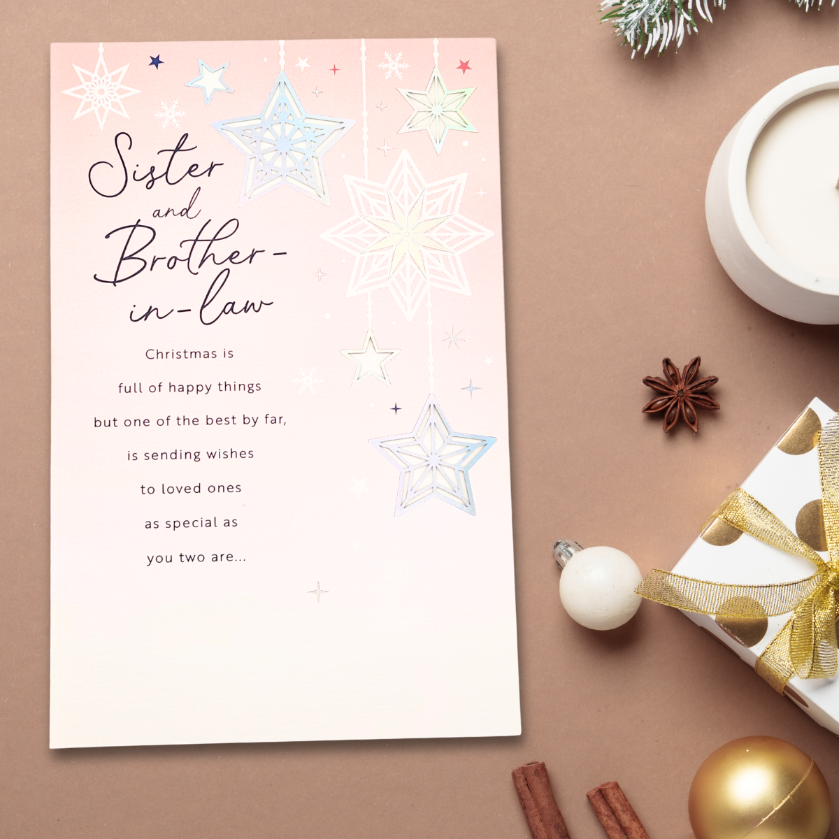 Sister & Brother-In-Law Christmas Card - 3-Fold Holographic Stars