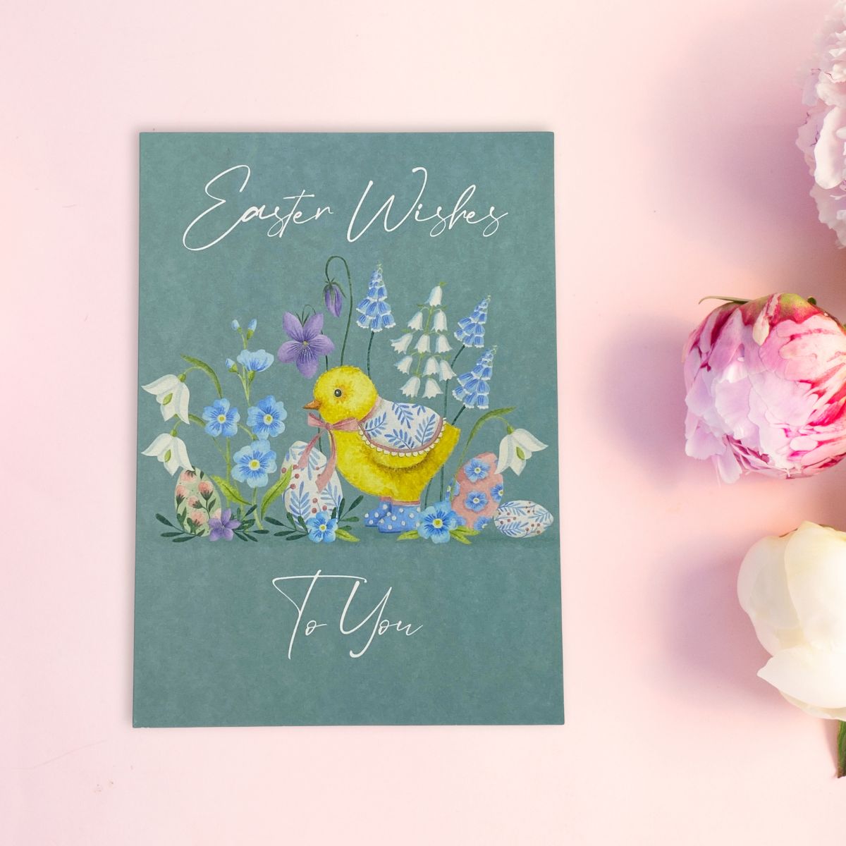 Open Easter Card - Duckling & Spring Flowers