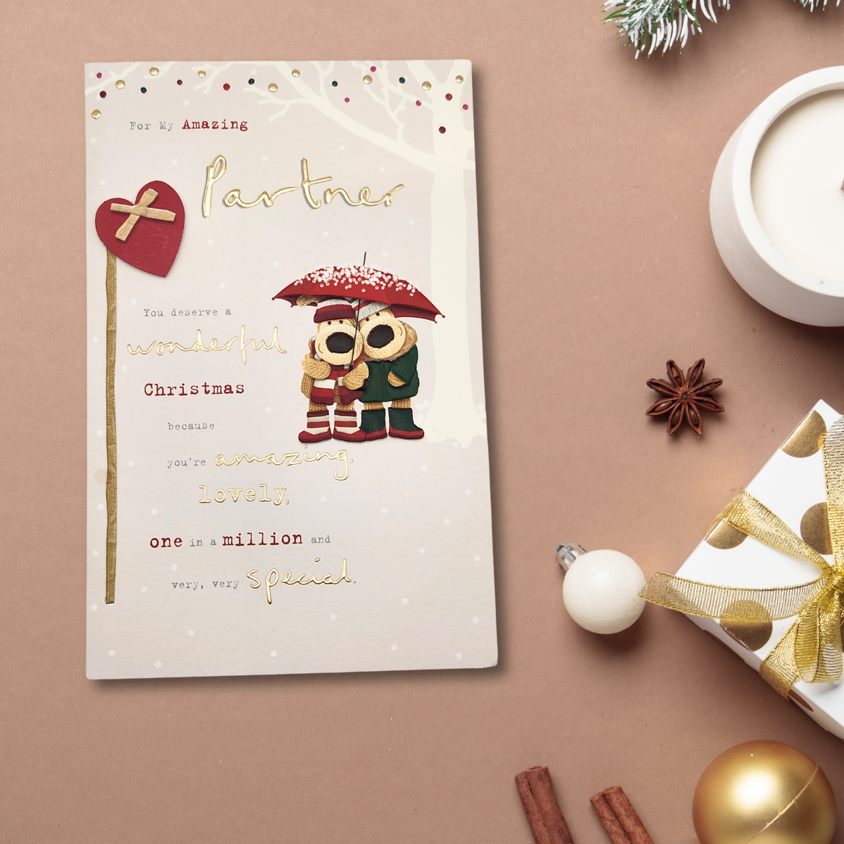 Partner Christmas Card - Boofle Bears & Umbrella