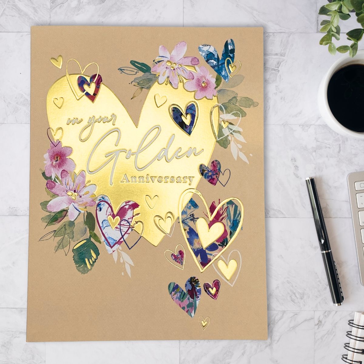 Golden Wedding Anniversary Card - Golden Heart