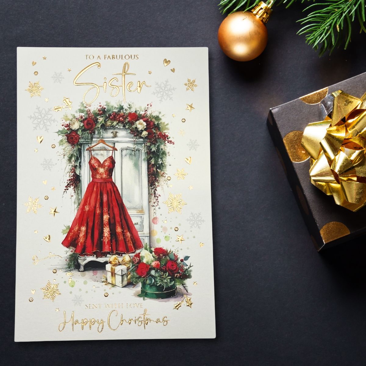 Sister Christmas Card - Festive Red Dress