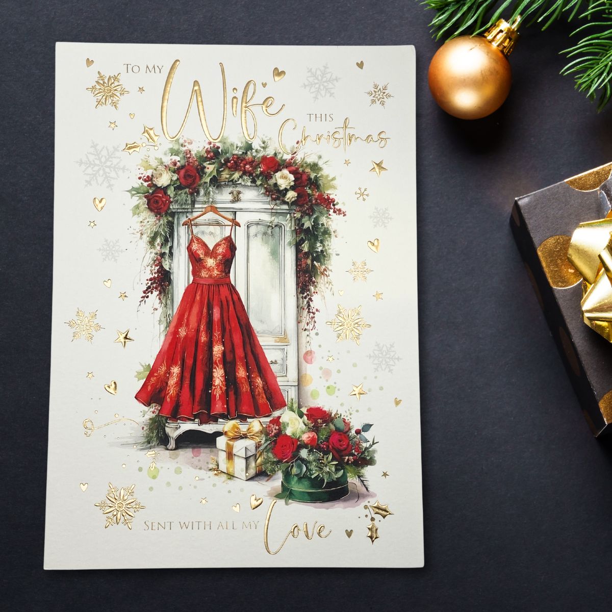 Wife Large Christmas Card - Festive Red Dress
