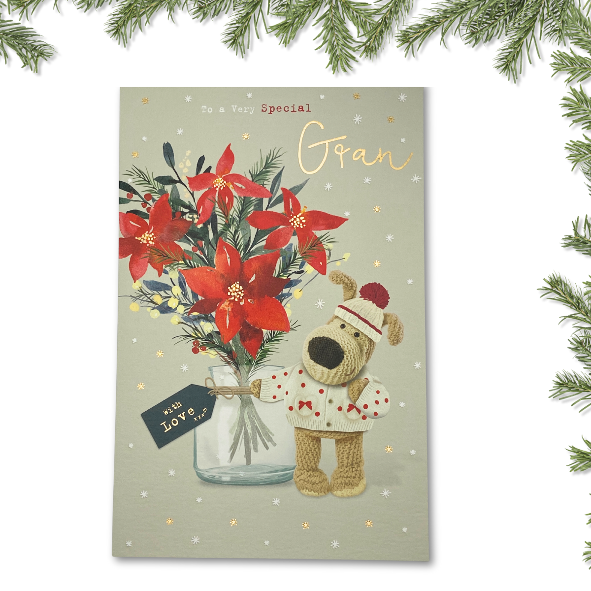 Gran Christmas Card - Boofle & Flowers