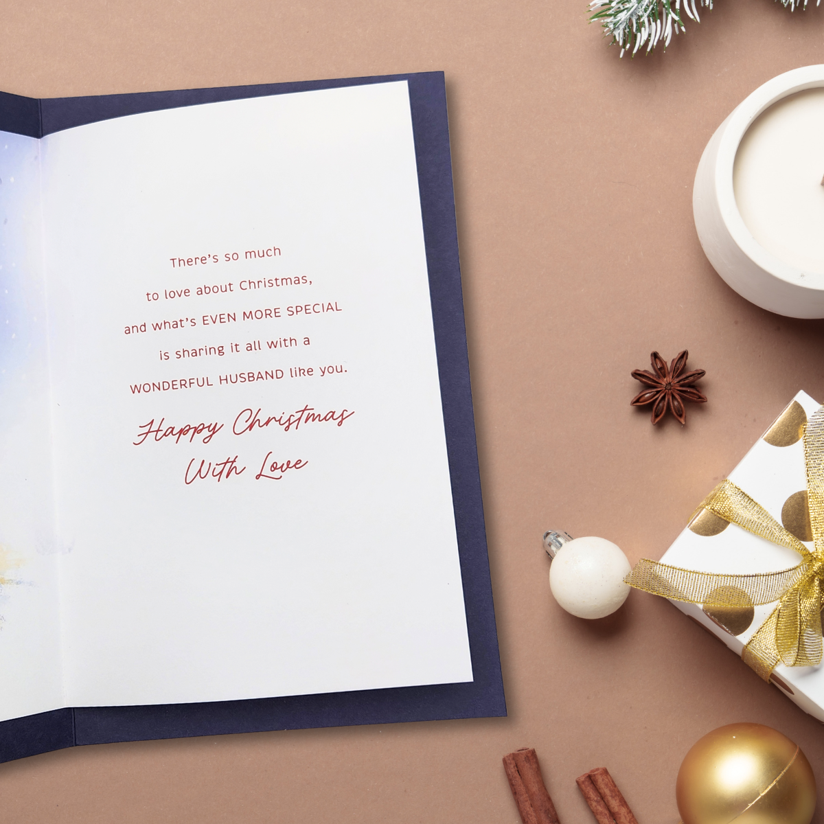 Husband Christmas Card - Snowy Tree Scene