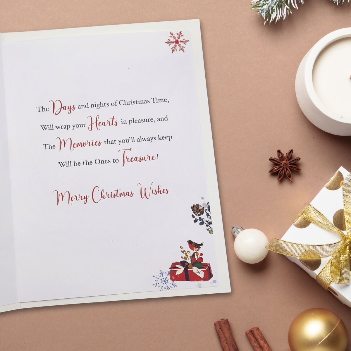 Friends Christmas Card - Merry & Bright Snowman & Deer