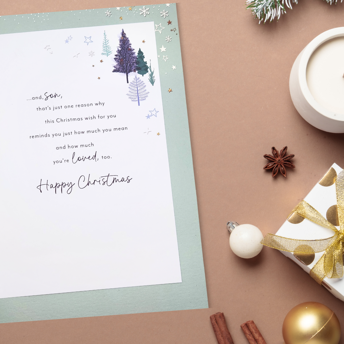 Son Large Christmas Card - Deer & Trees
