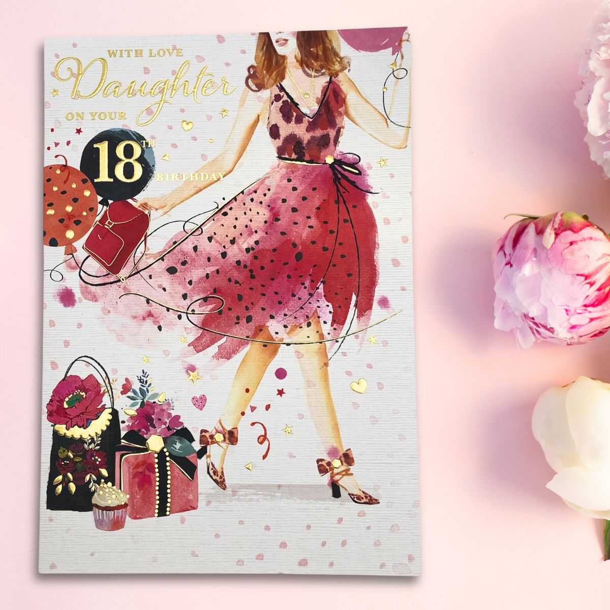 Daughter 18th Birthday Card - Gift Bags & Cupcake