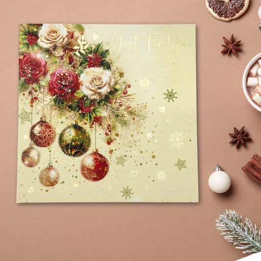 Open Christmas Card - Baubles & Roses