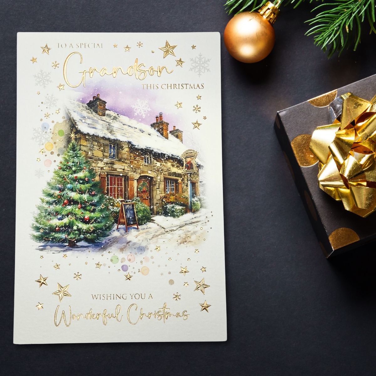 Grandson Christmas Card - Festive Town