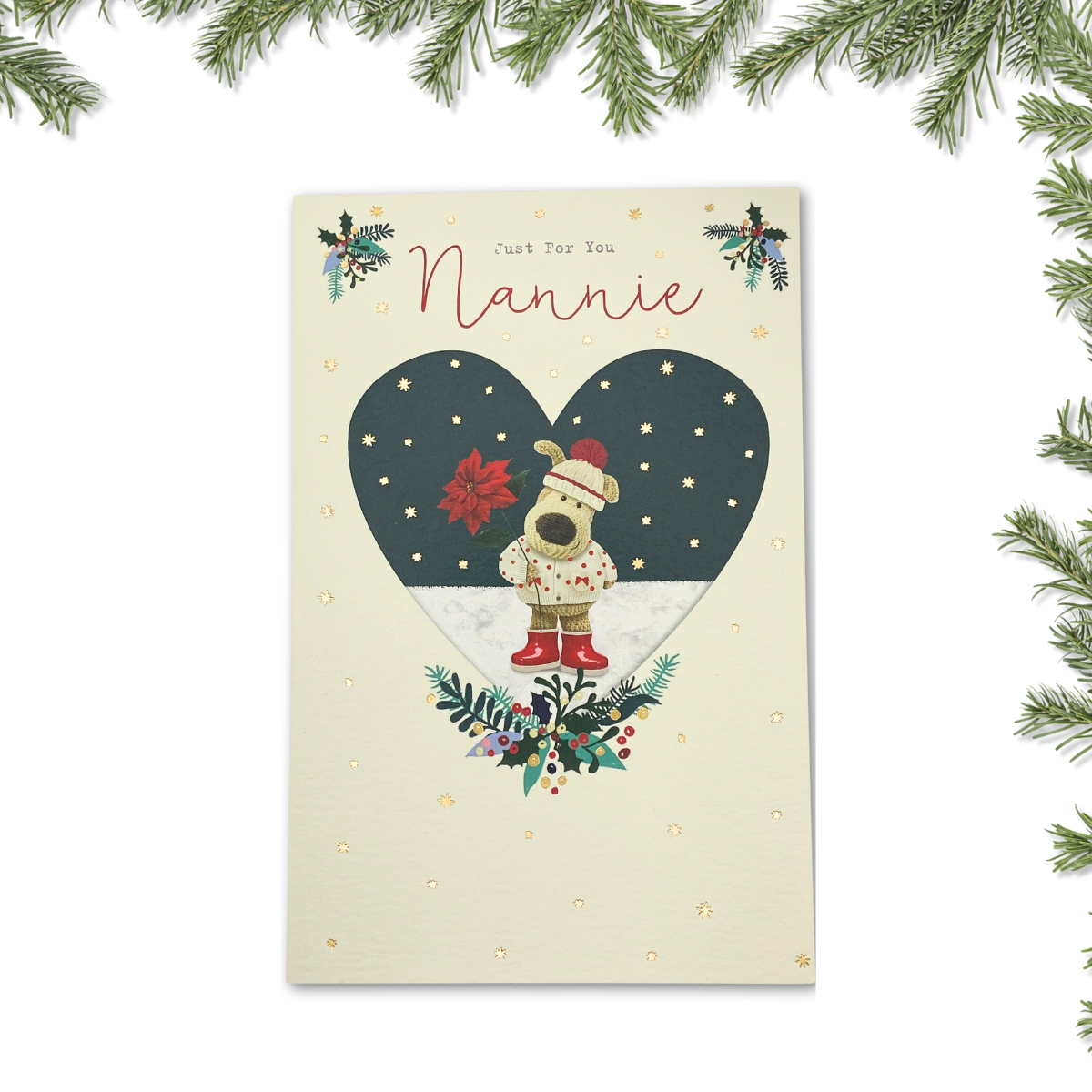 Nannie Christmas Card - Boofle Bear & Flower