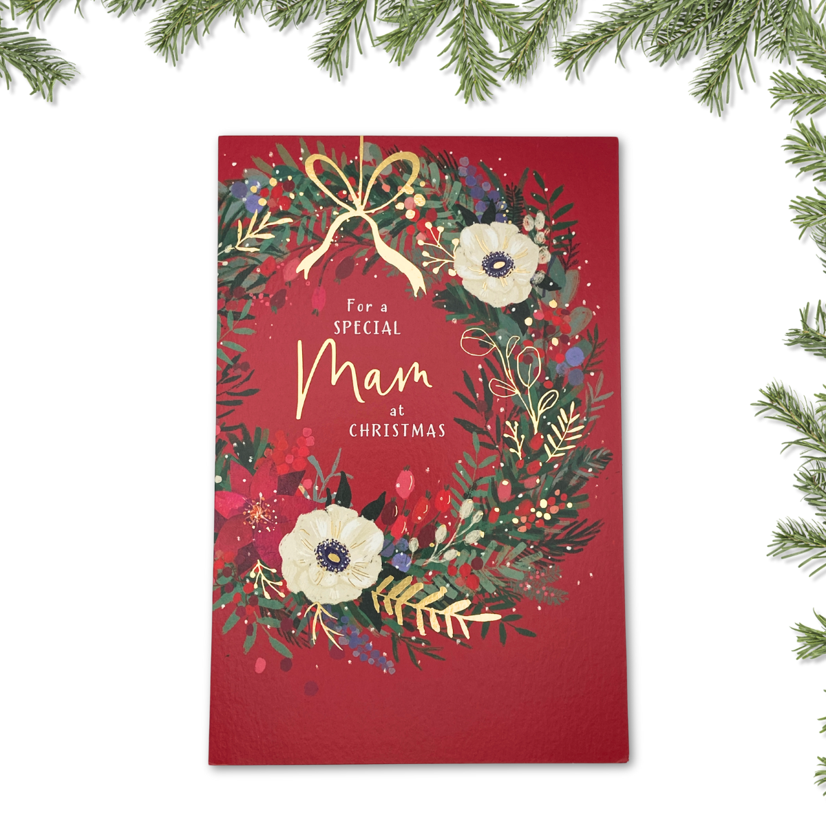 Mam Christmas Card - Traditional Wreath