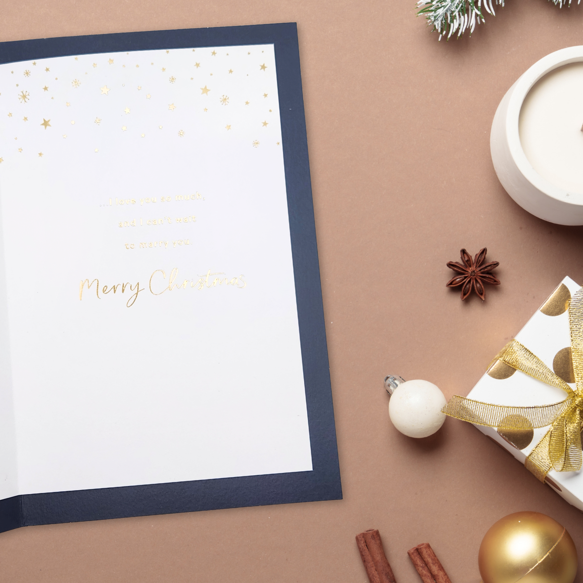 Fiancé Christmas Card - Gold & Silver Tree
