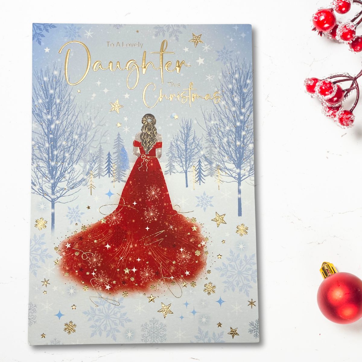 Daughter Large Christmas Card - Grace Lady In Red