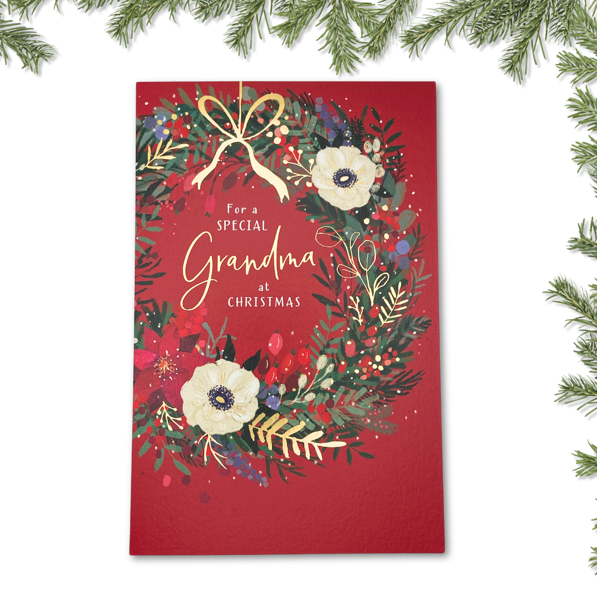 Grandma Christmas Card - Traditional Floral Wreath