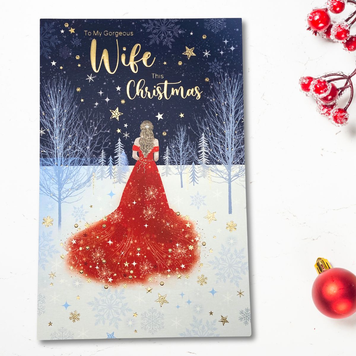 Wife Large Christmas Card - Grace Lady In Red