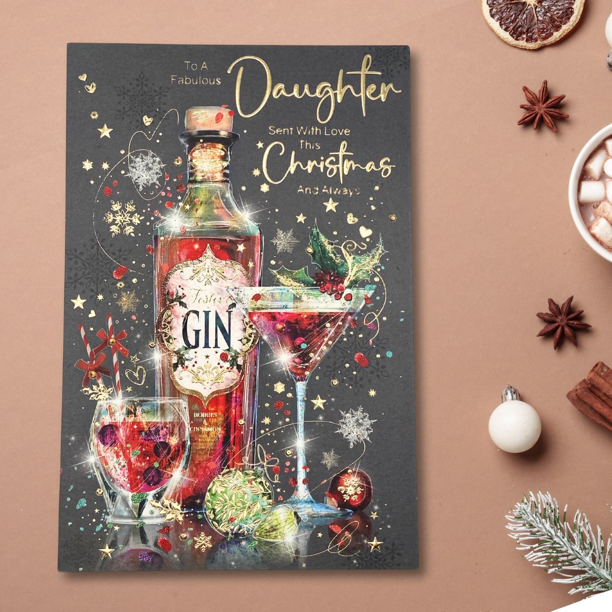 Daughter Christmas Card - Festive Gin Cocktail