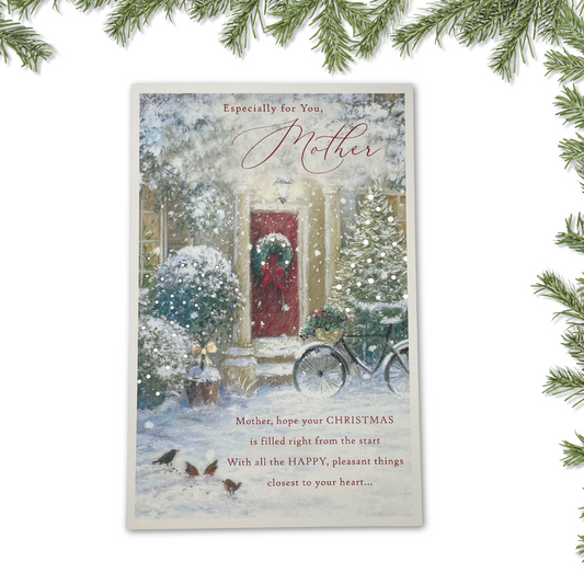 Mother Christmas Card - Traditional Red Front Door