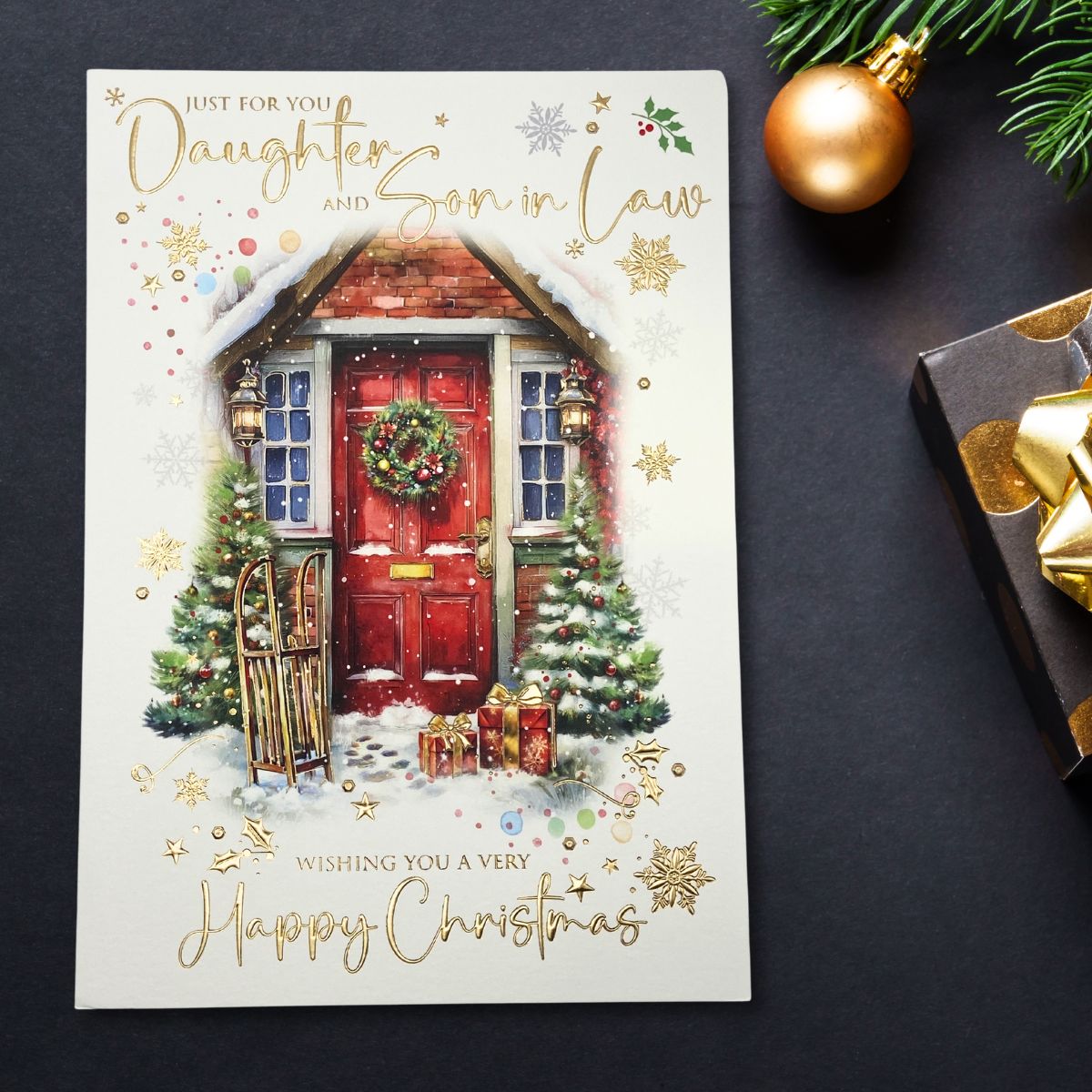 Daughter & Son-In-Law Large Christmas Card - Festive Welcome