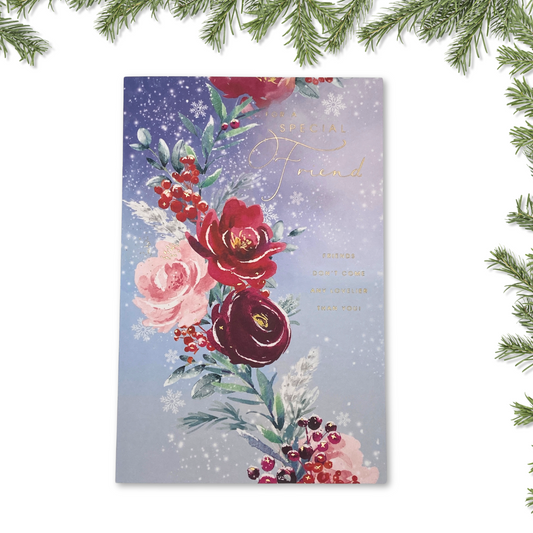 Friend Christmas Card - Frosted Flowers