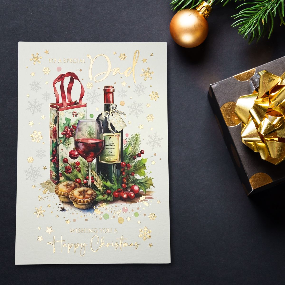 Dad Christmas Card - Wine & Mince Pies