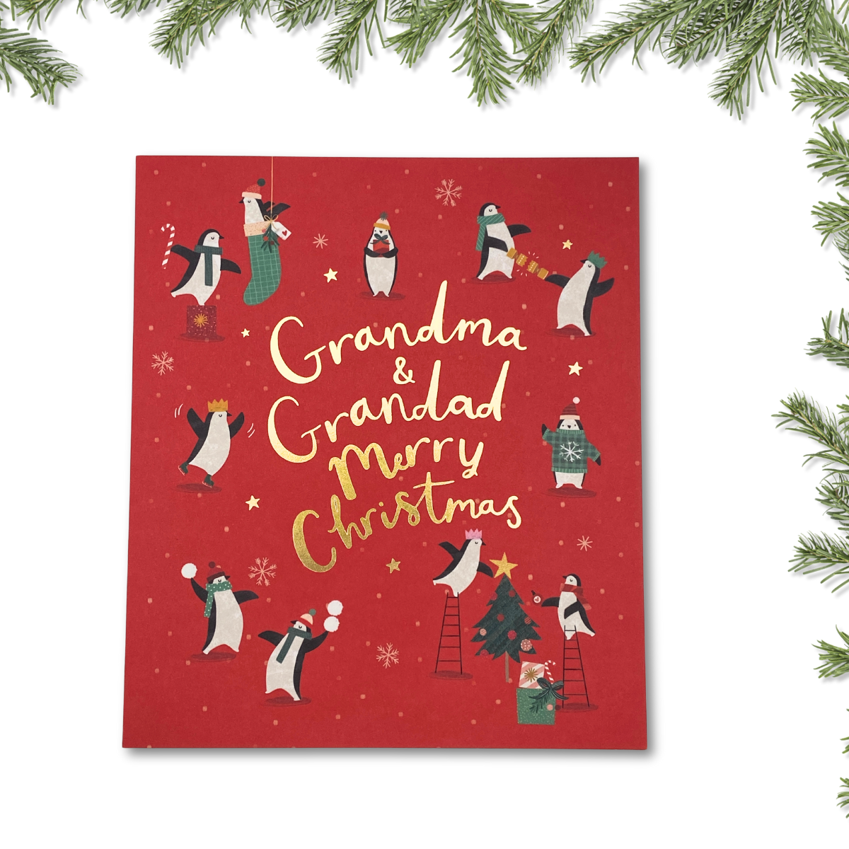 Grandma & Grandad Christmas Card - Festive Penguins