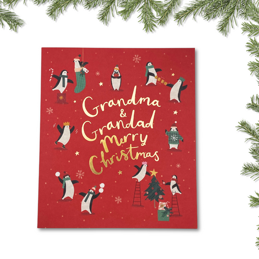 Grandma & Grandad Christmas Card - Festive Penguins