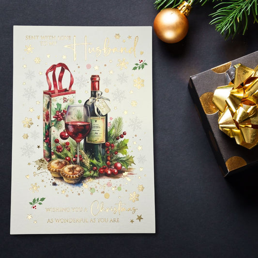 Husband Christmas Card - Wine & Mince Pies